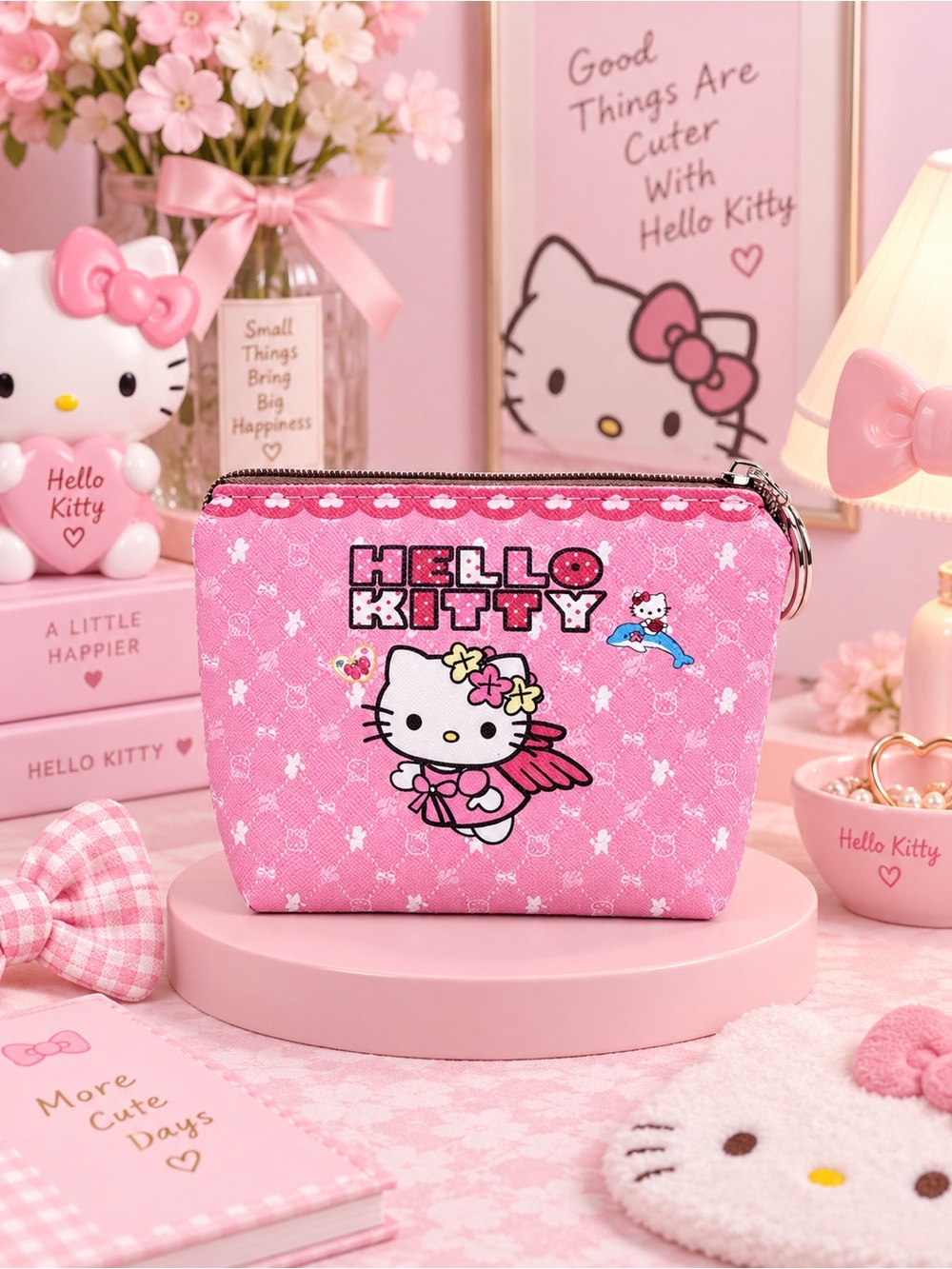 Hello Kitty Pink Mini Coin Purse Zip Wallet Change Pouch NWT